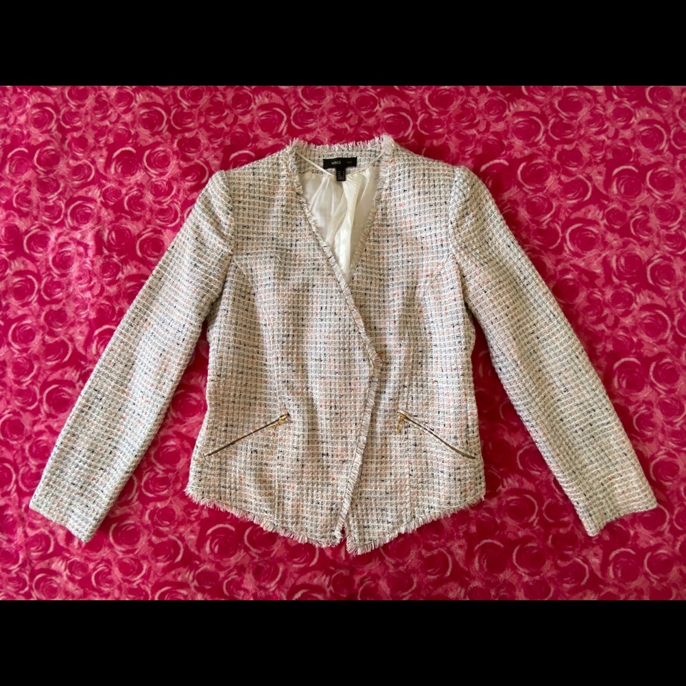 MNG Suit Gold Zip Up Asymmetrical Blazer Size 6